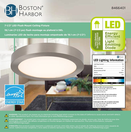 Boston Harbor CL040B BN Ceiling Light Fixture, 0.1 A, 120 V, 10 W, LED Lamp, 750 Lumens, 3000 K Color Temp