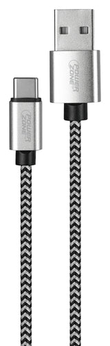 PowerZone KL-029X-1M-TYPE C Charging Cable, Type C, USB, Black/White Sheath, 3 ft L