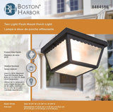 Boston Harbor 991-070082BK Two Light Flush Mount Porch Light, 120 V, 60 W, 2-Lamp, A19 or CFL Lamp, Black Fixture