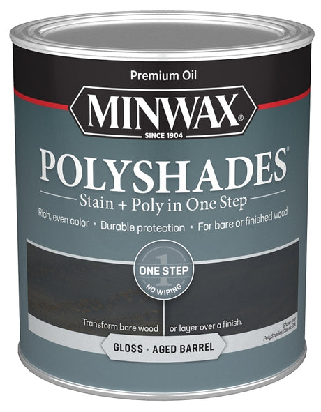 Minwax PolyShades 614994444 Interior Wood Stain, Gloss, Aged Barrel, Liquid, 1 qt