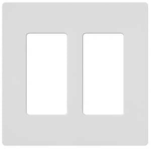 Lutron CW-2-WH Wallplate, 4.69 in L, 4-3/4 in W, 2 -Gang, Plastic, White, Gloss