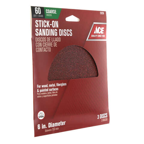 Ace 6 in. Aluminum Oxide Adhesive Sanding Disc 60 Grit Coarse 3 pk, Pack of 5