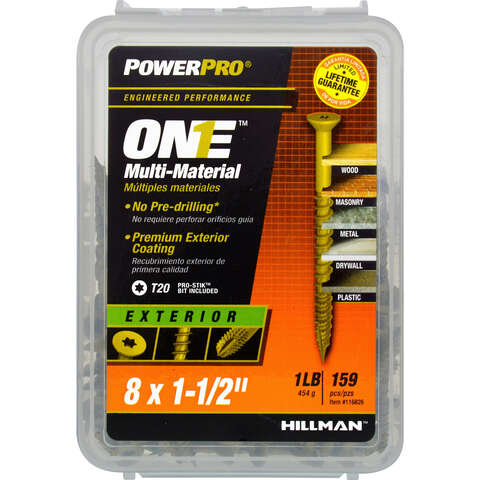 HILLMAN POWERPRO ONE No. 8 X 1-1/2 in. L Star Flat Head Coarse Multi-Material Screw