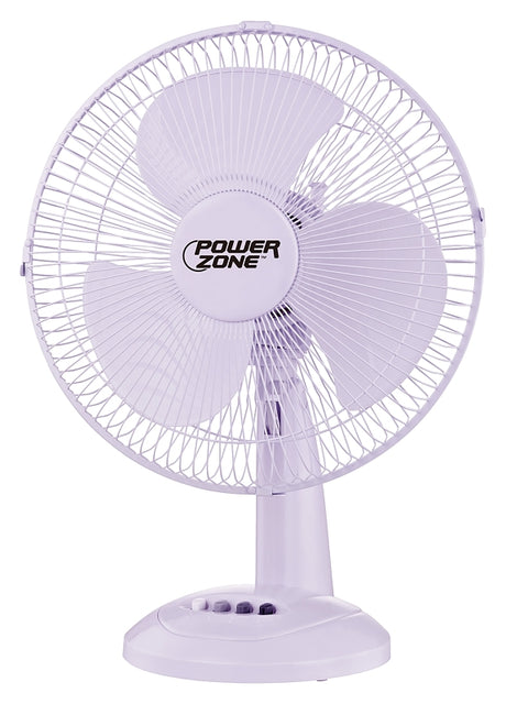 PowerZone FT-30 Oscillating Table Fan, 120 V, 12 in Dia Blade, 3-Blade, 3-Speed, 882 cfm Air, 72 in L Cord, White