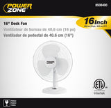 PowerZone FT-40 Oscillating Table Fan, 120 V, 16 in Dia Blade, 3-Blade, 3-Speed, 72 in L Cord, White