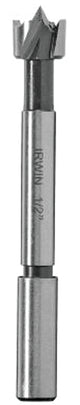 Irwin 1966896/42908 Forstner Bit, 1/2 in Dia, 3-1/2 in OAL, 1-Flute, 3/8 in Dia Shank, Reduced Shank