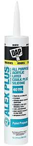 DAP ALEX PLUS 18152 Acrylic Latex Caulk with Silicone, White, -20 to 180 deg F, 10.1 fl-oz Cartridge, Pack of 12