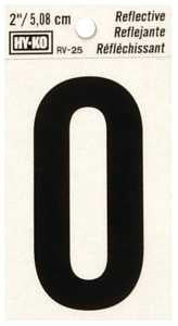 Hy-Ko RV-25/O Reflective Letter, Character: O, 2 in H Character, Black Character, Silver Background, Vinyl, Pack of 10