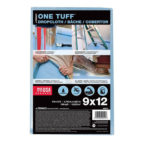 Trimaco ONE TUFF 90019 Drop Cloth, 12 ft L, 9 ft W, Sontara Fabric, Blue