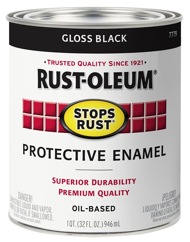 Stops Rust 7779504 Enamel Paint, Oil Base, Gloss Sheen, Black, 1 qt, Can, 50 to 90 sq-ft/qt Coverage Area