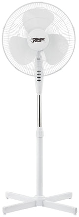 PowerZone FS-40E Oscillating Floor Fan, 120 V, 0.42 A, 90 deg Sweep, 16 in Dia Blade, 3-Blade, Plastic Blade, White