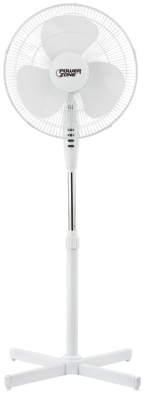 PowerZone FS-40E Oscillating Floor Fan, 120 V, 0.42 A, 90 deg Sweep, 16 in Dia Blade, 3-Blade, Plastic Blade, White