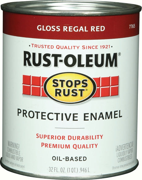 Stops Rust 7765502 Enamel Paint, Oil Base, Gloss Sheen, Regal Red, 1 qt, Can, 50 to 90 sq-ft/qt Coverage Area