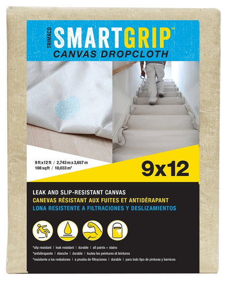 Trimaco SMART GRIP 85431 Drop Cloth, 12 ft L, 9 ft W, Canvas