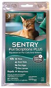 Sentry PurrScriptions Plus 01980 Flea and Tick Squeeze-On, Liquid, Mild Acetate, 3 Count