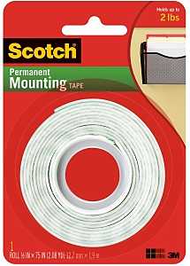 Scotch 110 Mounting Tape, 75 in L, 1/2 W, White