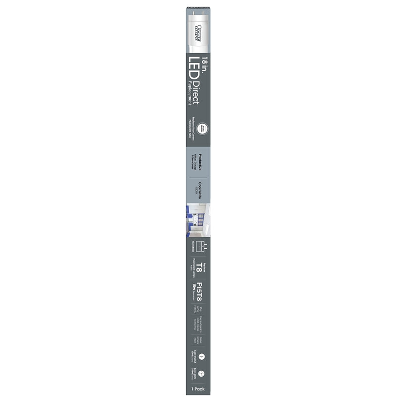 Feit Electric T818/840/LED Linear LED Tube, T8 Lamp, G13 Medium Lamp Base, Non-Dimmable, Cool White, 4000 K Color Temp