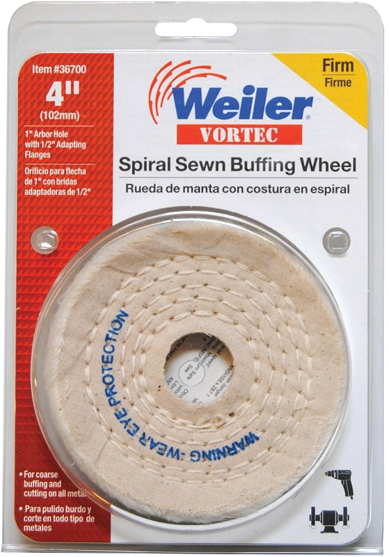 Weiler 36700 Buffing Wheel, 4 in Dia, 3/8 in Thick, 1/2 to 1 in Arbor