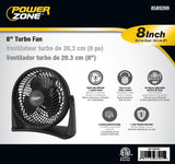 PowerZone AC-08 Turbo Fan, 120 VAC, 8 in Dia Blade, 3-Blade, 3-Speed, 90 deg Rotating, Black