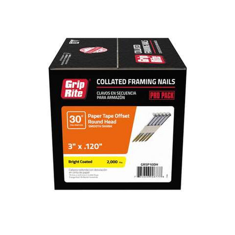 Grip-Rite 3 in. L X 12 Ga. Angled Strip Bright Framing Nails 30 deg 2000 pk