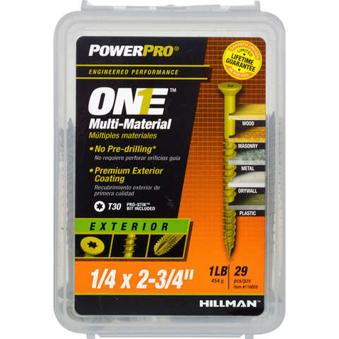 HILLMAN POWERPRO ONE 1/4 in. X 2-3/4 in. L Star Flat Head Coarse Multi-Material Screw