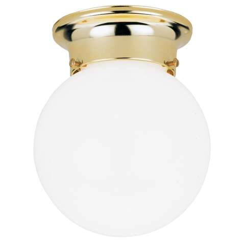 Westinghouse 7-1/4 in. H X 6 in. W X 6 in. L Polished Brass White Ceiling Light