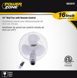 PowerZone FTW-40 Wall-Mount Fan, 120 V, 16 in Dia Blade, 3-Blade, 3-Speed, White