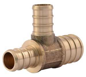 SharkBite UC454LFA Reducing Pipe Tee, 3/4 x 1/2 x 1/2 in, Barb, Brass, 160 psi Pressure