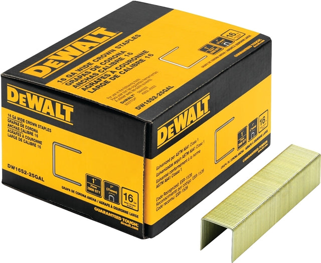 DEWALT DW16S2-25GAL Crown Staple, 1 in W Crown, 3/4 in L Leg, 16 ga, Galvanized