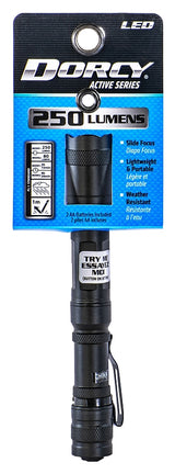 Dorcy 41-4117 Flashlight, AA Battery, Alkaline Battery, 250 Lumens High, 80 Lumens Low Lumens, Spot Beam, Black