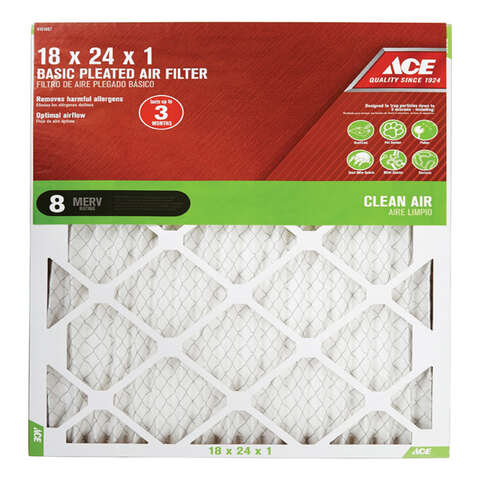 Ace 18 in. W X 24 in. H X 1 in. D Synthetic 8 MERV Pleated Air Filter 1 pk, Pack of 12