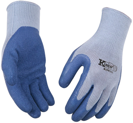 Kinco 1791-M Coated Gloves, Men's, M, 7 to 8 in L, Knit Wrist Cuff, Latex Coating, Cotton/Polyester, Blue/Gray