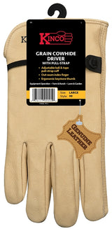 Kinco 99-XL Driver Gloves, Men's, XL, Keystone Thumb, Ball and Tape Cuff, Cowhide Leather, Tan