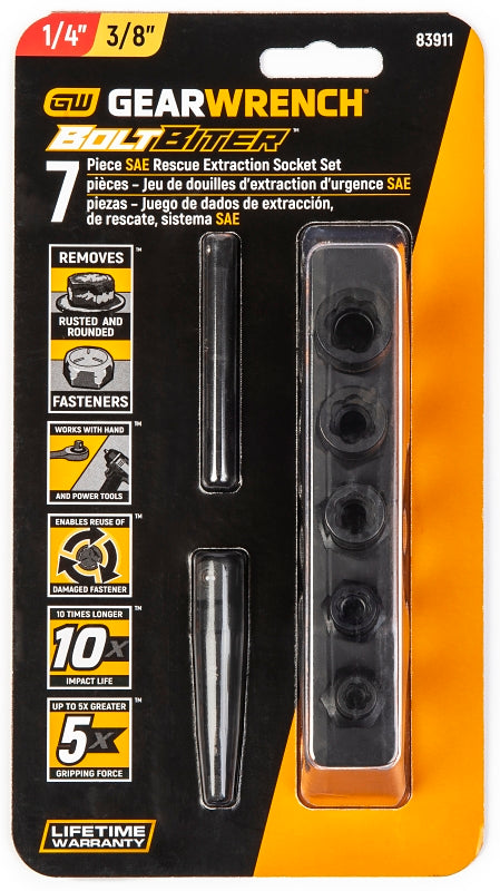 GearWrench 83911 Bolt Biter Series Socket Set, Chrome Molybdenum Alloy, Black Oxide