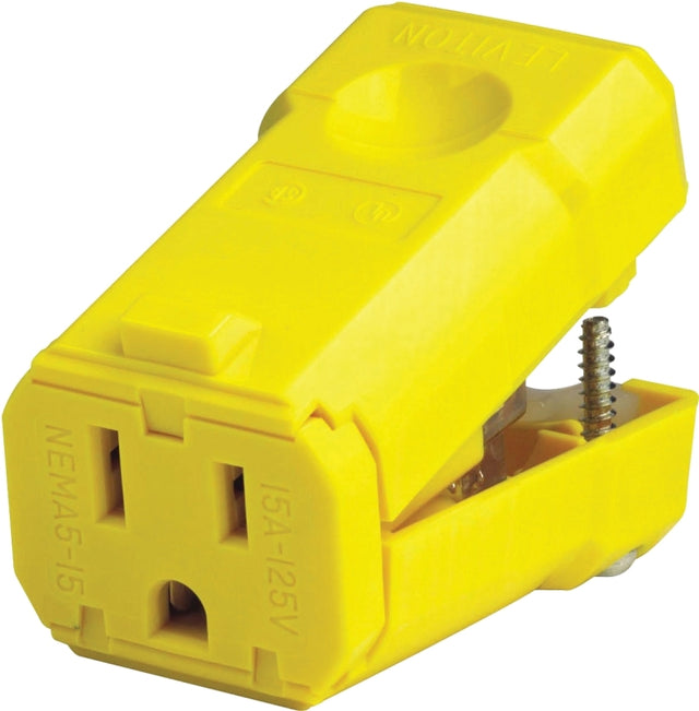 Leviton 021-05259-0PB Cord Connector, 2 -Pole, 15 A, 125 V, NEMA: NEMA 5-15R, Yellow