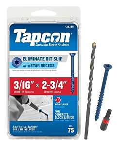 Tapcon 28365 Concrete Screw Anchor, 3/16 in Dia, 2-3/4 in L, Steel, Climaseal, 75/PK