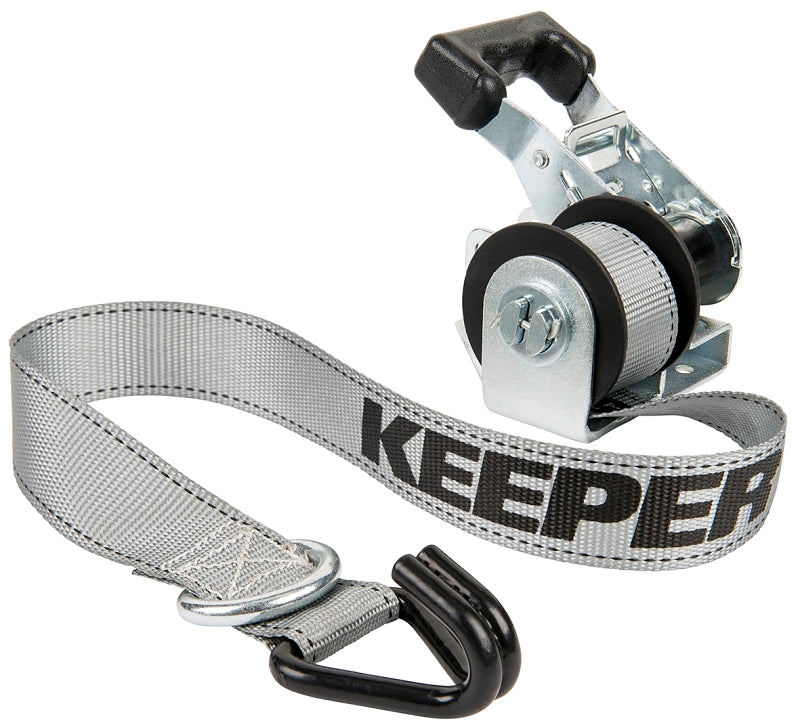 Keeper 05530 Rack Ratchet, 1-1/2 in W, 8 ft L, Polyester, Black, 500 lb Working Load, Double J-Hook End