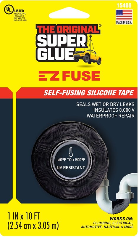 The Original Super Glue 11710161 E-Z Fuse Tape, 10 ft L, 1 in W, Black