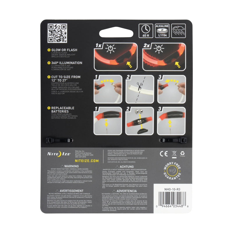 Nite Ize NITEHOWL NHO-10-R3 Safety Necklace, 12 to 27 in Neck, 0.3 in W Collar, Polymer, Red