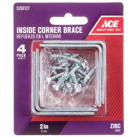 Ace 2 in. H X 2 in. W X 5/8 in. D Zinc Inside L Corner Brace, Pack of 10