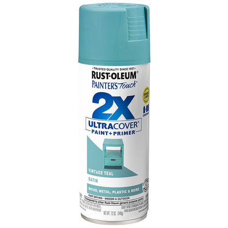 Painter's Touch 2X Ultra Cover 334090 Spray Paint, Satin, Vintage Teal, 12 oz, Aerosol Can
