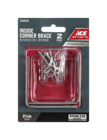 Ace 2-1/2 in. H X 3.75 in. W X 2-1/2 in. D Stainless Steel Inside L Corner Brace