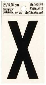 Hy-Ko RV-25/X Reflective Letter, Character: X, 2 in H Character, Black Character, Silver Background, Vinyl, Pack of 10