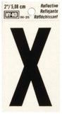 Hy-Ko RV-25/X Reflective Letter, Character: X, 2 in H Character, Black Character, Silver Background, Vinyl, Pack of 10