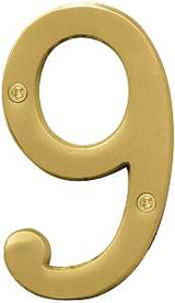 Hy-Ko Prestige Series BR-43BB/9 House Number, 2.938 in W x 6.875 in H Dimensions, Character: 9, 4 in H Character, Brass, Pack of 3