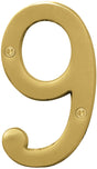 Hy-Ko Prestige Series BR-43BB/9 House Number, 2.938 in W x 6.875 in H Dimensions, Character: 9, 4 in H Character, Brass, Pack of 3