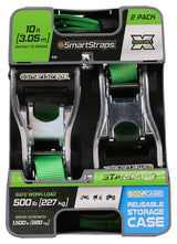 SmartStrap 338 Tie-Down, 1 in W, 10 ft L, Polyester, Green, 500 lb, S-Hook End Fitting, Steel End Fitting