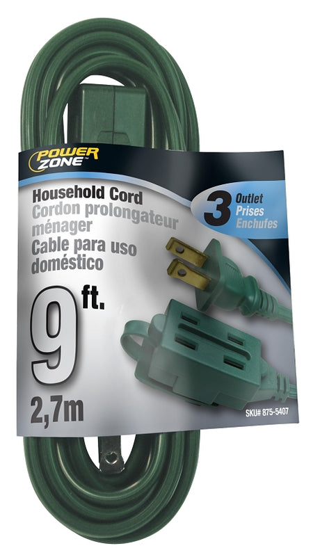 PowerZone OR780609 Extension Cord, 16 AWG Cable, 9 ft L, 125 V, Green