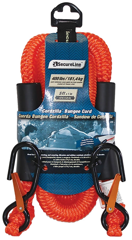 SecureLine CZB5 Stretch Rope, 8 mm Dia, 5 ft L, Polypropylene, Orange