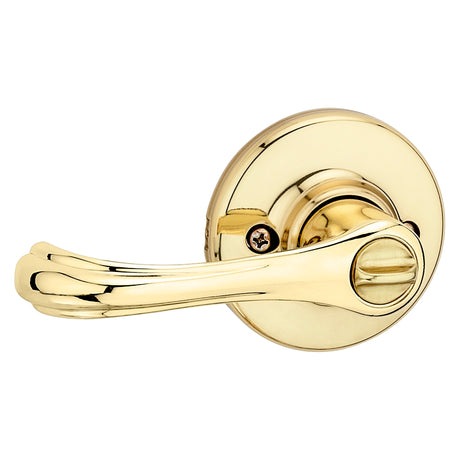 Kwikset 300DNL 3 CP RCL Privacy Lever, Turnbutton Lock, Polished Brass, Zinc, Residential, Re-Key Technology: SmartKey